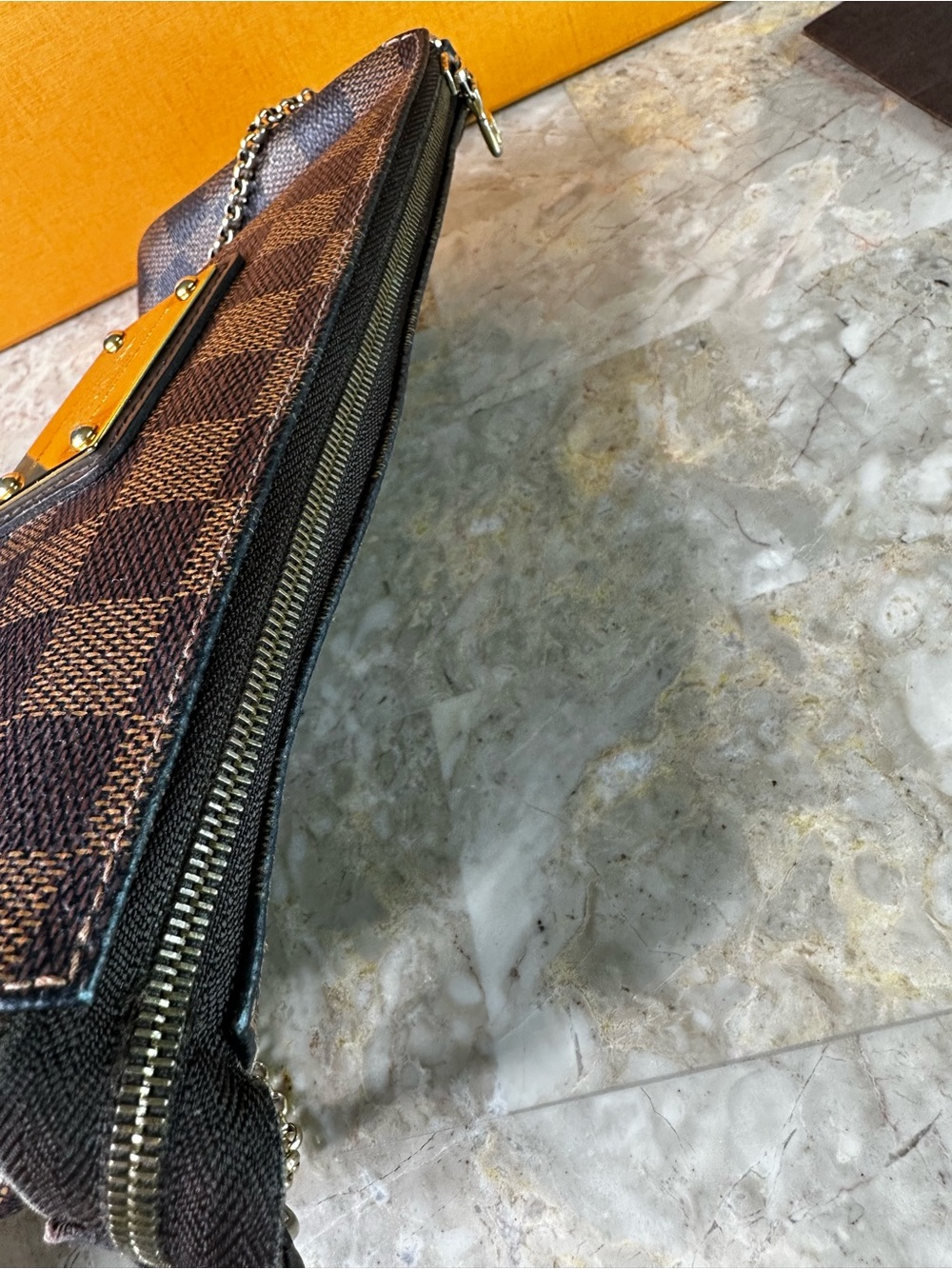 Louis Vuitton Damier Ebene Pochette with Gold Plate and Chain - Picture 5 of 9